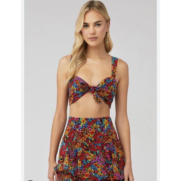 Show Me Your Mumu Kaden Crop Top Womens Large Red Floral Tie Front‎ Smocked USA - Picture 1 of 9